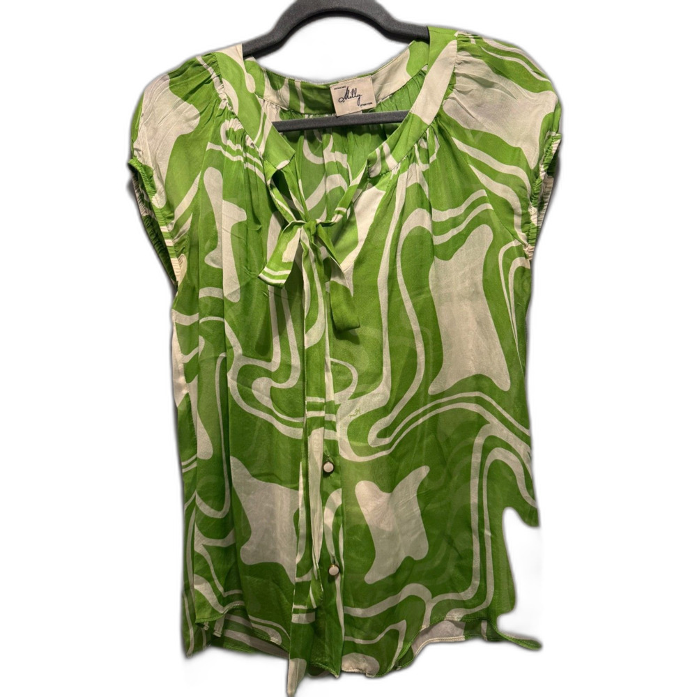 Milly Green and White Retro Patterned Blouse – Women's Size 8
